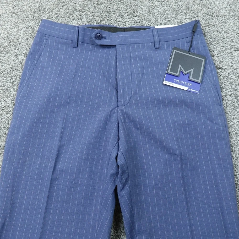 NEW Michael Strahan Pants Mens 30X32 Blue Pinstripe Wool Dress Chino Trouser